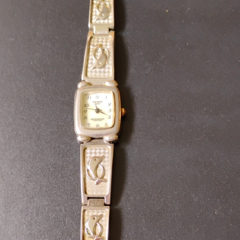 Geneva Silver Dress Watch with Intricate Link Design